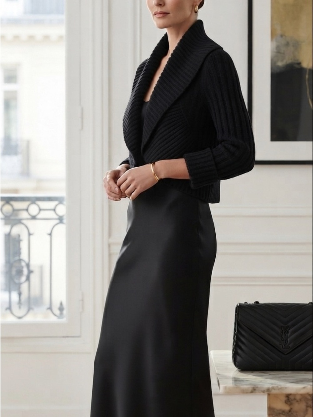 Neiman Marcus black cashmere shrug sweater